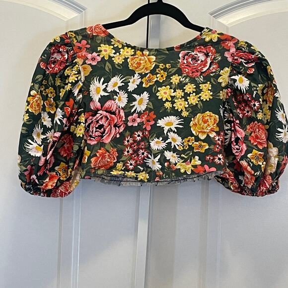 Zara Floral Crop Top - Women Size S - Green - Picture 1 of 7